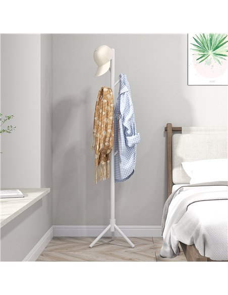 HOMCOM Eight-Hook Wooden Coat Rack - White
