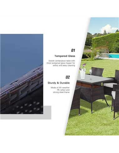 Outsunny 6 Seater Rattan Dining Set with Cushions, Rattan Garden Furniture Set with 6 Armchairs, Rectangular Glass Top Table, Ou