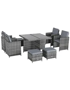 Outsunny 8-Seater Rattan Dining Set Garden Furniture Cushion Seat Woven Rattan Grey