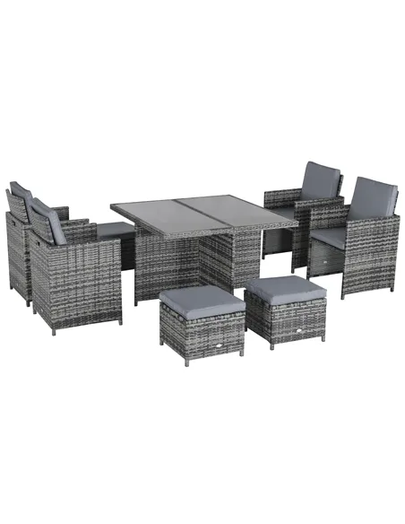 Outsunny 8-Seater Rattan Dining Set Garden Furniture Cushion Seat Woven Rattan Grey