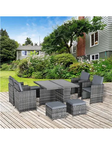 Outsunny 8-Seater Rattan Dining Set Garden Furniture Cushion Seat Woven Rattan Grey
