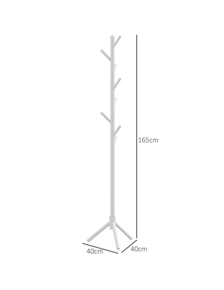 HOMCOM Eight-Hook Wooden Coat Rack - White