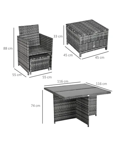 Outsunny 8-Seater Rattan Dining Set Garden Furniture Cushion Seat Woven Rattan Grey