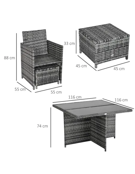 Outsunny 8-Seater Rattan Dining Set Garden Furniture Cushion Seat Woven Rattan Grey