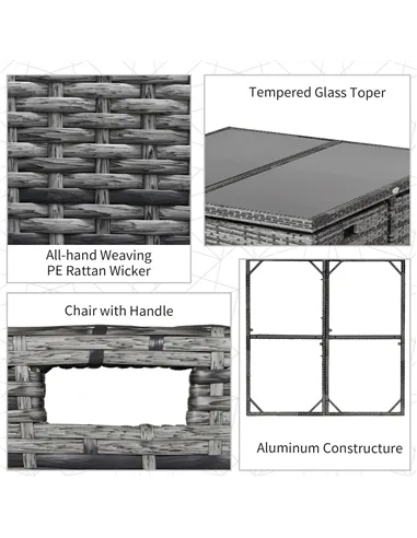 Outsunny 8-Seater Rattan Dining Set Garden Furniture Cushion Seat Woven Rattan Grey