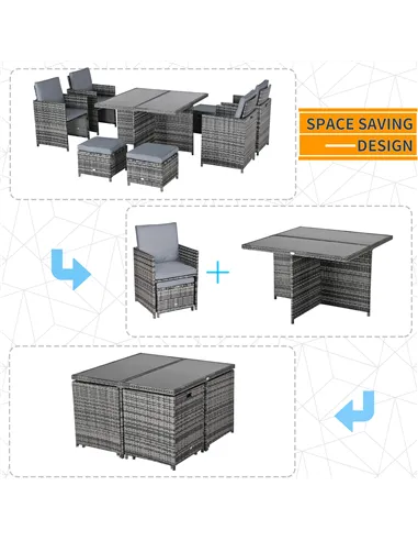 Outsunny 8-Seater Rattan Dining Set Garden Furniture Cushion Seat Woven Rattan Grey