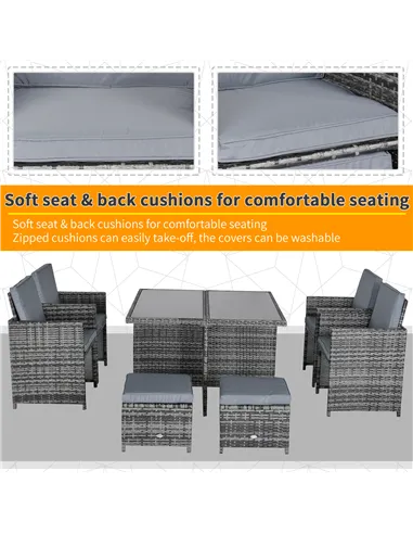 Outsunny 8-Seater Rattan Dining Set Garden Furniture Cushion Seat Woven Rattan Grey