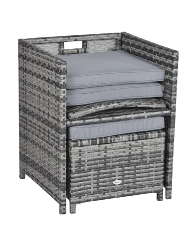 Outsunny 8-Seater Rattan Dining Set Garden Furniture Cushion Seat Woven Rattan Grey