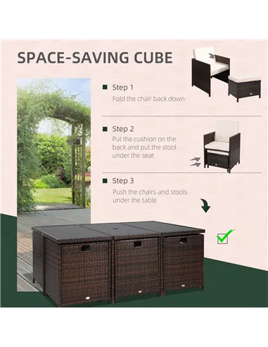 Outsunny 10 Seater Rattan Cube Garden Furniture Set with Parasol Hole, Rattan Dining Set with Cushions, Outdoor Dining Table and