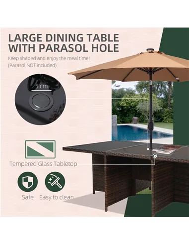 Outsunny 10 Seater Rattan Cube Garden Furniture Set with Parasol Hole, Rattan Dining Set with Cushions, Outdoor Dining Table and
