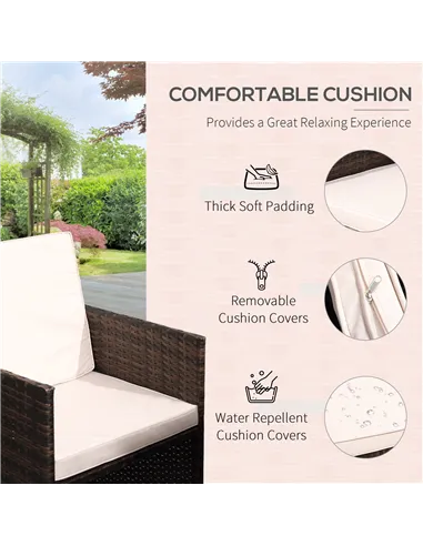 Outsunny 10 Seater Rattan Cube Garden Furniture Set with Parasol Hole, Rattan Dining Set with Cushions, Outdoor Dining Table and