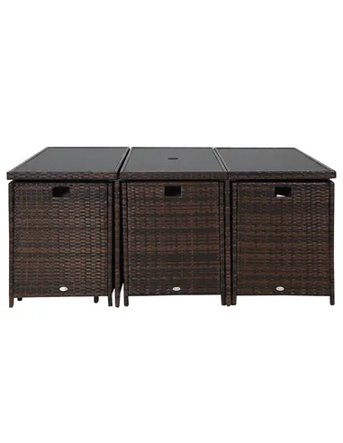 Outsunny 10 Seater Rattan Cube Garden Furniture Set with Parasol Hole, Rattan Dining Set with Cushions, Outdoor Dining Table and