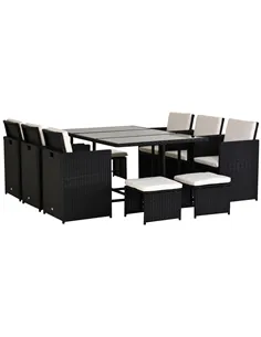 Outsunny Rattan Dining Set Garden Furniture Patio set 11 PC with Cushion Black /Milk White