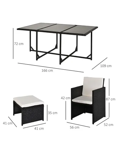 Outsunny Rattan Dining Set Garden Furniture Patio set 11 PC with Cushion Black /Milk White