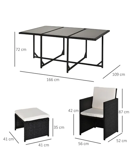 Outsunny Rattan Dining Set Garden Furniture Patio set 11 PC with Cushion Black /Milk White