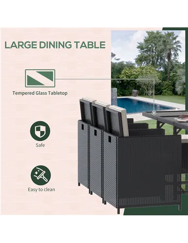 Outsunny Rattan Dining Set Garden Furniture Patio set 11 PC with Cushion Black /Milk White