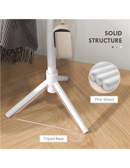 HOMCOM Eight-Hook Wooden Coat Rack - White