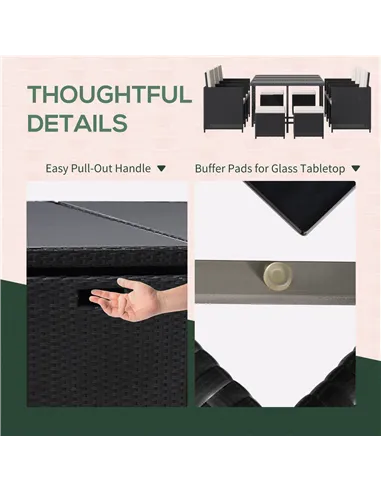 Outsunny Rattan Dining Set Garden Furniture Patio set 11 PC with Cushion Black /Milk White