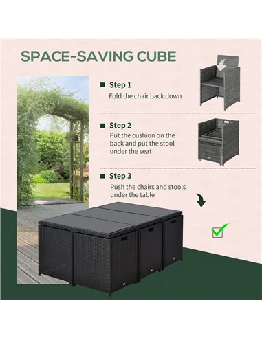 Outsunny Rattan Dining Set Garden Furniture Patio set 11 PC with Cushion Black /Milk White