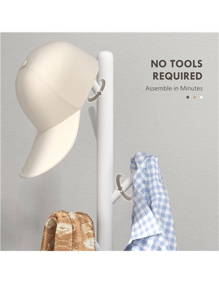 HOMCOM Eight-Hook Wooden Coat Rack - White