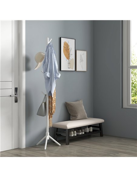 HOMCOM Eight-Hook Wooden Coat Rack - White