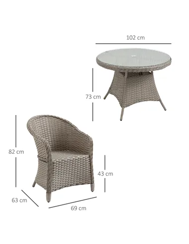 Outsunny 4 Seater Rattan Garden Furniture Set with Cushions, Round PE Rattan Dining Set with Glass-Top Table, Umbrella Hole, Out