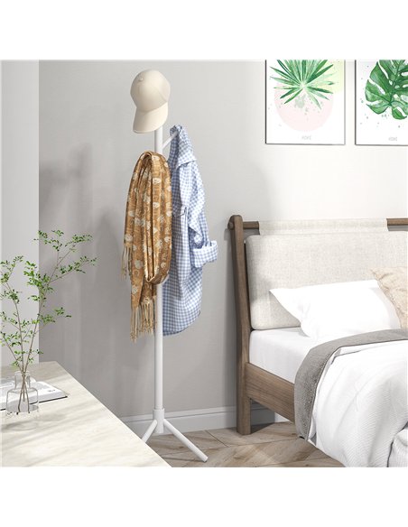 HOMCOM Eight-Hook Wooden Coat Rack - White