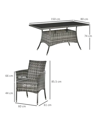 Outsunny 7-Piece Rattan Garden Furniture Set with Cushions, 6 Seater Garden Table and Chairs, Rattan Dining Set with 6 Armchairs