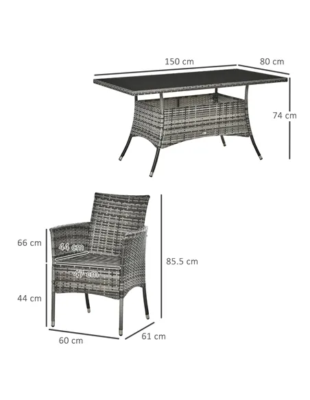 Outsunny 7-Piece Rattan Garden Furniture Set with Cushions, 6 Seater Garden Table and Chairs, Rattan Dining Set with 6 Armchairs