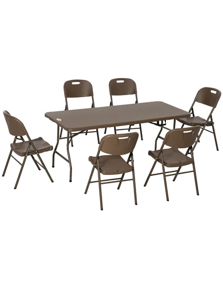 Outsunny 6 Seater Garden Dining Set, Rattan-Style HDPE Garden Furniture Set, Outdoor Dining Table and Chairs with 6 Armchairs an