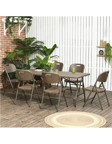 Outsunny 6 Seater Garden Dining Set, Rattan-Style HDPE Garden Furniture Set, Outdoor Dining Table and Chairs with 6 Armchairs an