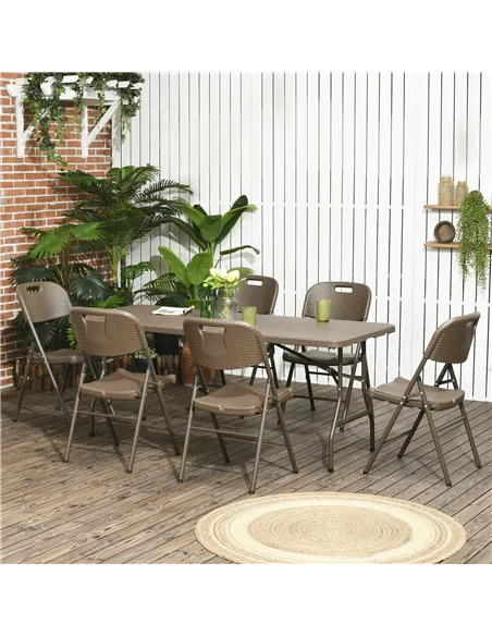 Outsunny 6 Seater Garden Dining Set, Rattan-Style HDPE Garden Furniture Set, Outdoor Dining Table and Chairs with 6 Armchairs an