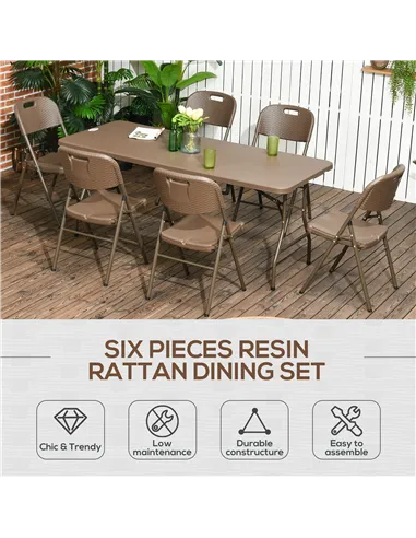 Outsunny 6 Seater Garden Dining Set, Rattan-Style HDPE Garden Furniture Set, Outdoor Dining Table and Chairs with 6 Armchairs an