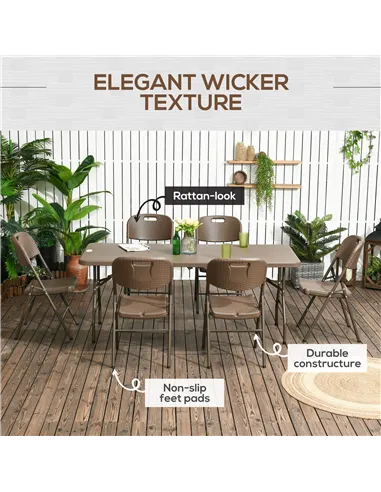 Outsunny 6 Seater Garden Dining Set, Rattan-Style HDPE Garden Furniture Set, Outdoor Dining Table and Chairs with 6 Armchairs an