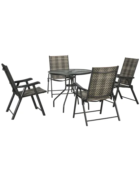 Outsunny 4 Seater Rattan Dining Set, Rattan Garden Furniture Set with Parasol Hole, Outdoor Dining Table and Chairs with 4 Armch