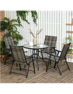 Outsunny 4 Seater Rattan Dining Set, Rattan Garden Furniture Set with Parasol Hole, Outdoor Dining Table and Chairs with 4 Armch 2