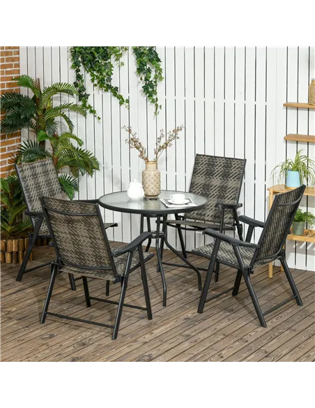 Outsunny 4 Seater Rattan Dining Set, Rattan Garden Furniture Set with Parasol Hole, Outdoor Dining Table and Chairs with 4 Armch