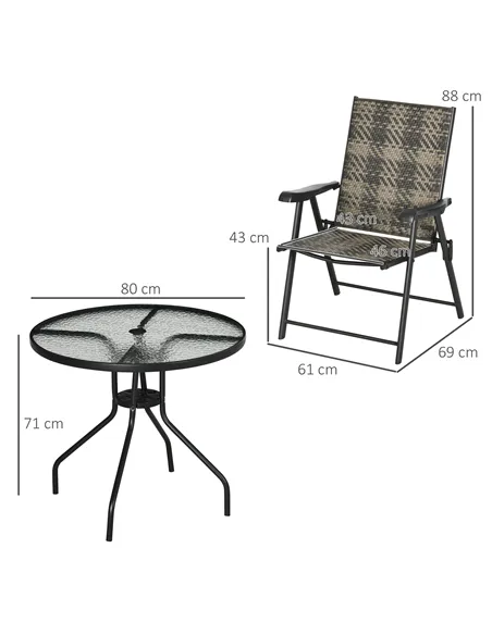 Outsunny 4 Seater Rattan Dining Set, Rattan Garden Furniture Set with Parasol Hole, Outdoor Dining Table and Chairs with 4 Armch