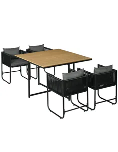 Outsunny 4 Seater Rattan Cube Garden Furniture Set, Rattan Dining Set with Cushions, Outdoor Dining Table and Chairs with Rectan