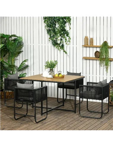 Outsunny 4 Seater Rattan Cube Garden Furniture Set, Rattan Dining Set with Cushions, Outdoor Dining Table and Chairs with Rectan