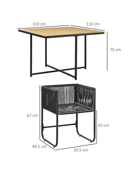 Outsunny 4 Seater Rattan Cube Garden Furniture Set, Rattan Dining Set with Cushions, Outdoor Dining Table and Chairs with Rectan