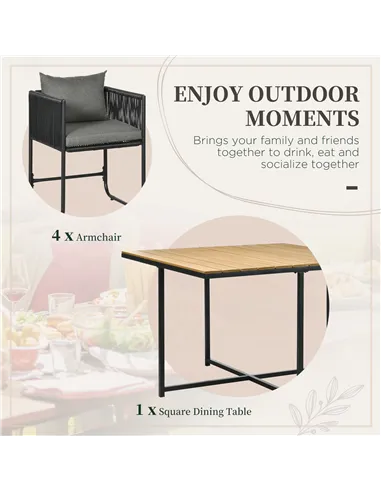 Outsunny 4 Seater Rattan Cube Garden Furniture Set, Rattan Dining Set with Cushions, Outdoor Dining Table and Chairs with Rectan