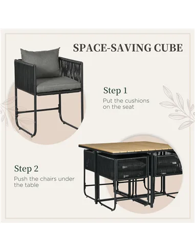 Outsunny 4 Seater Rattan Cube Garden Furniture Set, Rattan Dining Set with Cushions, Outdoor Dining Table and Chairs with Rectan