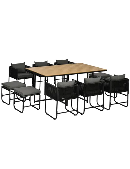 Outsunny 10 Seater Rattan Cube Garden Furniture Set, Rattan Dining Set with Cushions, Outdoor Dining Table and Chairs with 6 Arm
