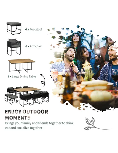 Outsunny 10 Seater Rattan Cube Garden Furniture Set, Rattan Dining Set with Cushions, Outdoor Dining Table and Chairs with 6 Arm