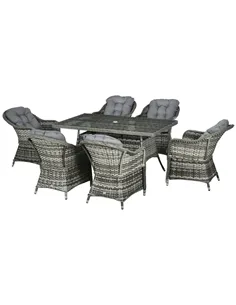 Outsunny Seven-Piece Rattan Dining Set - Grey