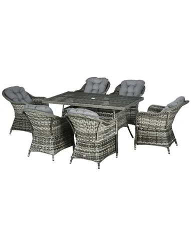 Outsunny Seven-Piece Rattan Dining Set - Grey