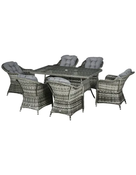Outsunny Seven-Piece Rattan Dining Set - Grey