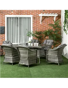 Outsunny Seven-Piece Rattan Dining Set - Grey 2