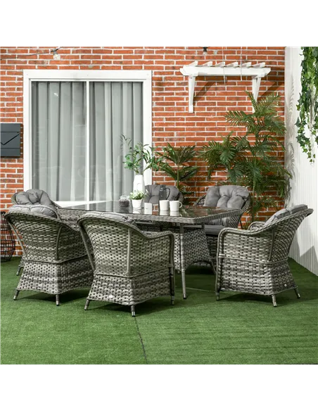 Outsunny Seven-Piece Rattan Dining Set - Grey